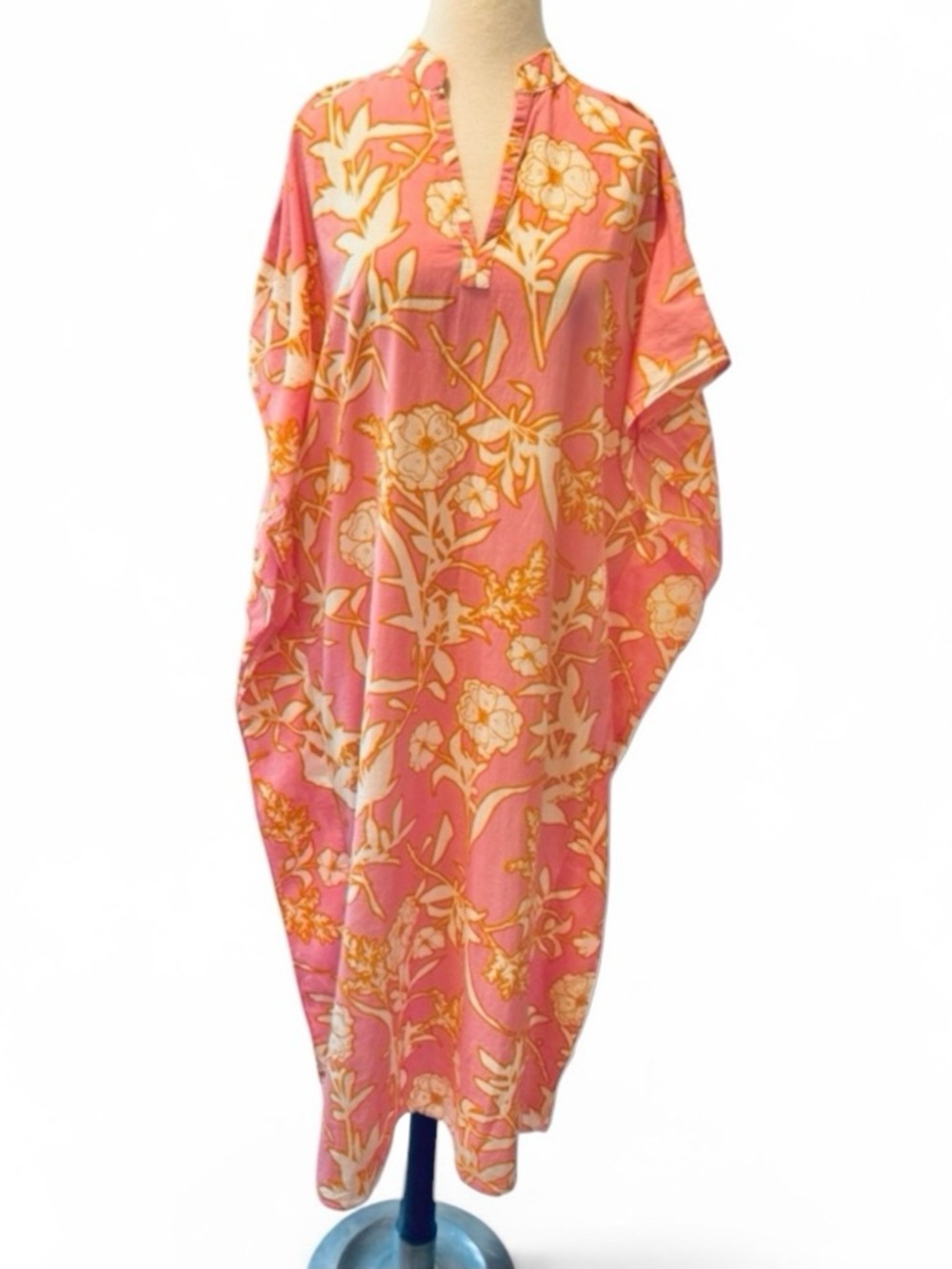 Olivia James The Label Louisa Cover Up Kaftan Pink Orange Floral Small - Picture 3 of 14